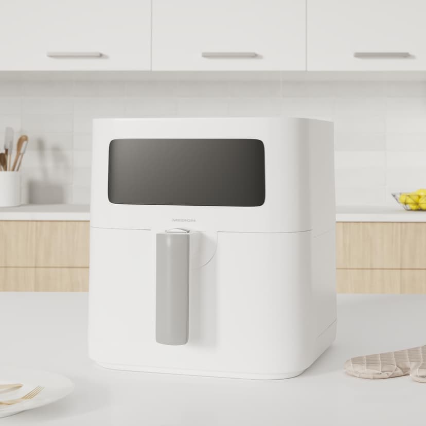 MEDION E40 XL Friteuse à air chaud (panier à friture XXL de 5,3 litres, 2 150 watts, 9 programmes automatiques, fonction cuisson, friture sans huile, panneau de commande tactile, affichage LED) blanc - 2