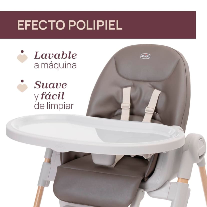 Chicco Polly Armonia Chaise Haute Bebé Évolutive, pour Enfants de 0 Mois à 40 kg, 9 Niveaux de Hauteur, 3 Positions d'Inclinaison, Repose-Pieds Réglables, Pliage compact, 4 Roues, Brun - 4
