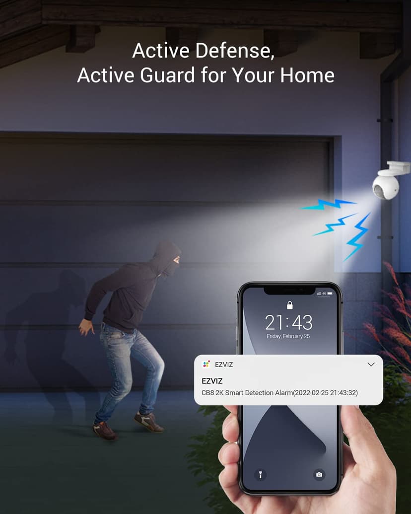 EZVIZ 2K Battery Camera Wireless Outdoor, No Subscription, Solar Panel Compatible, Auto Tracking, Human Detection, 360° Pan Tilt, Color Night Vision, Two Way Audio, Alarm, Alexa Google Control(CB8) - 8