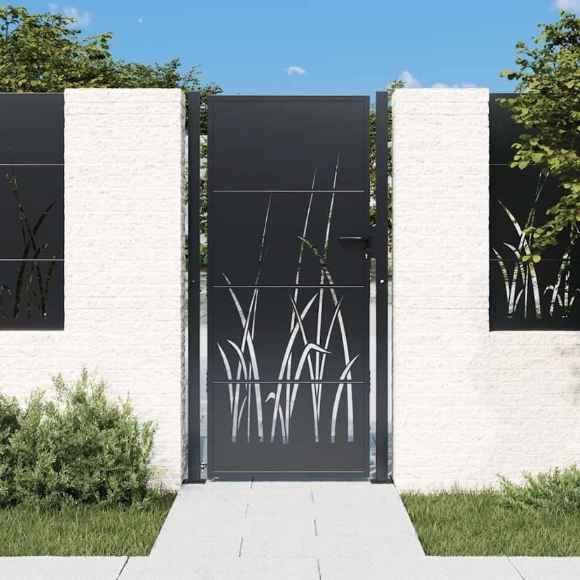 vidaXL Garden Gate/Fence - 105x205 cm Anthracite Steel - Laser Cut Design - Outdoor/Patio - 2