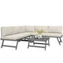 Outsunny Salon de Jardin extérieur d'angle et Convertible 4 pièces avec 2 banquettes, 1 Fauteuil d'angle et 1 Table Basse, Aluminium et Acier mobilier de Jardin pour Balcon terrasse, Beige - 1