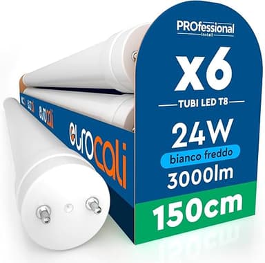 Eurocali 6 Tubes LED T8 24W 150cm G13 SMD avec Starter 30…