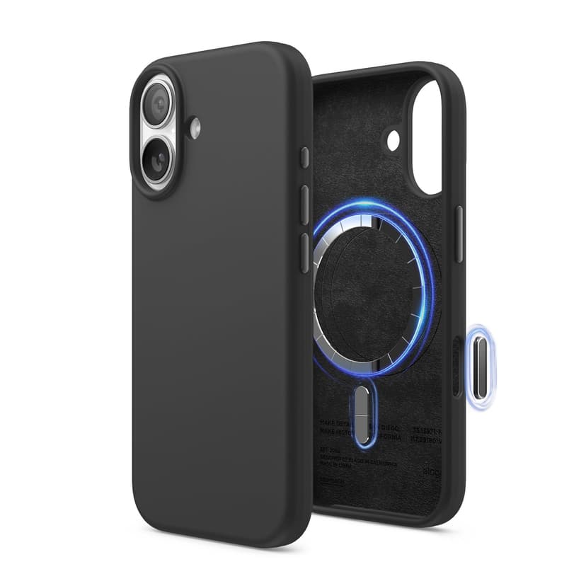 elago Magnetic Silicone Case Compatible with iPhone 17 Case 6.3” - Compatible with MagSafe, Premium Liquid Silicone Material, Protective Cover, Shockproof, Slim Phone (Black) - 1