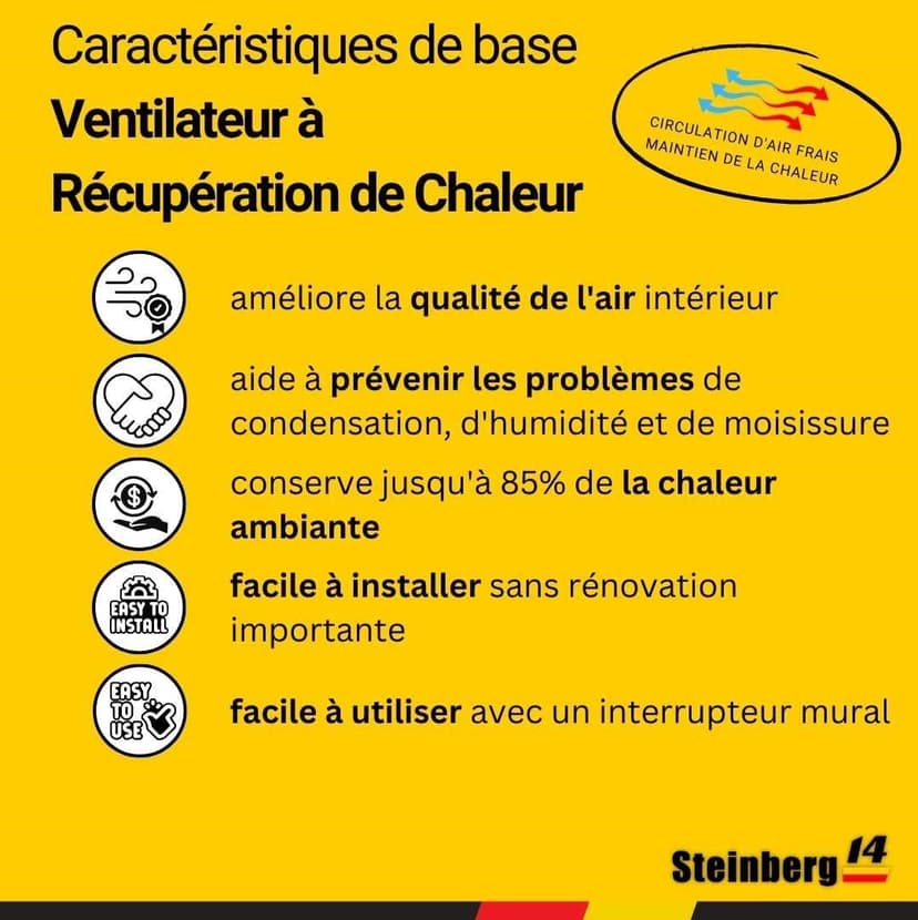 Steinberg14 Unite de VMC Décentralisée 100 mm - Blanc Récupérateur de Chaleur avec Interrupteur - Kit VMC Double Flux - Répartiteur d'air - Système de Ventilation Murale - 6