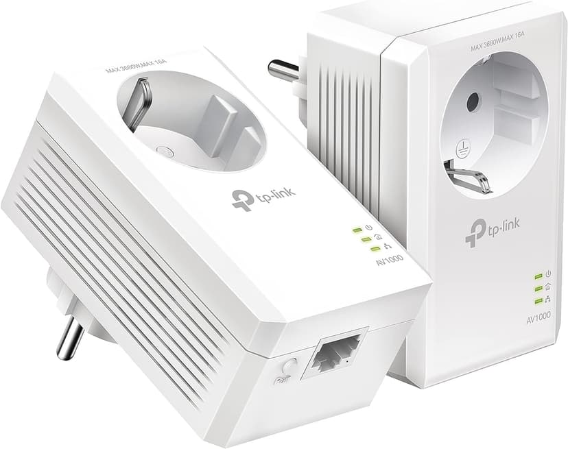 TP-Link CPL 1000Mbps avec 1 Port Gigabit et Prise Intégrée Type F, Boitier CPL Kit de 2 - idéale pour Profiter du Service Multi-TV à la Maison, Compatible Toutes Les Box, TL-PA7017P KIT - 1