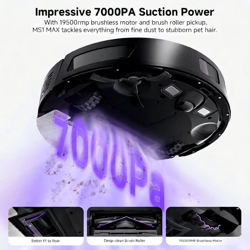 MONSGA Robot Vacuum with Mop, 7000Pa Powerful Suction, Lidar Navigation Robotic Vacuum with 3.5L Self-Empty Station, 180mins Runtime, APP/Remote/Voice Control, for Hard Floors and Carpets (MS1MAX) - 2