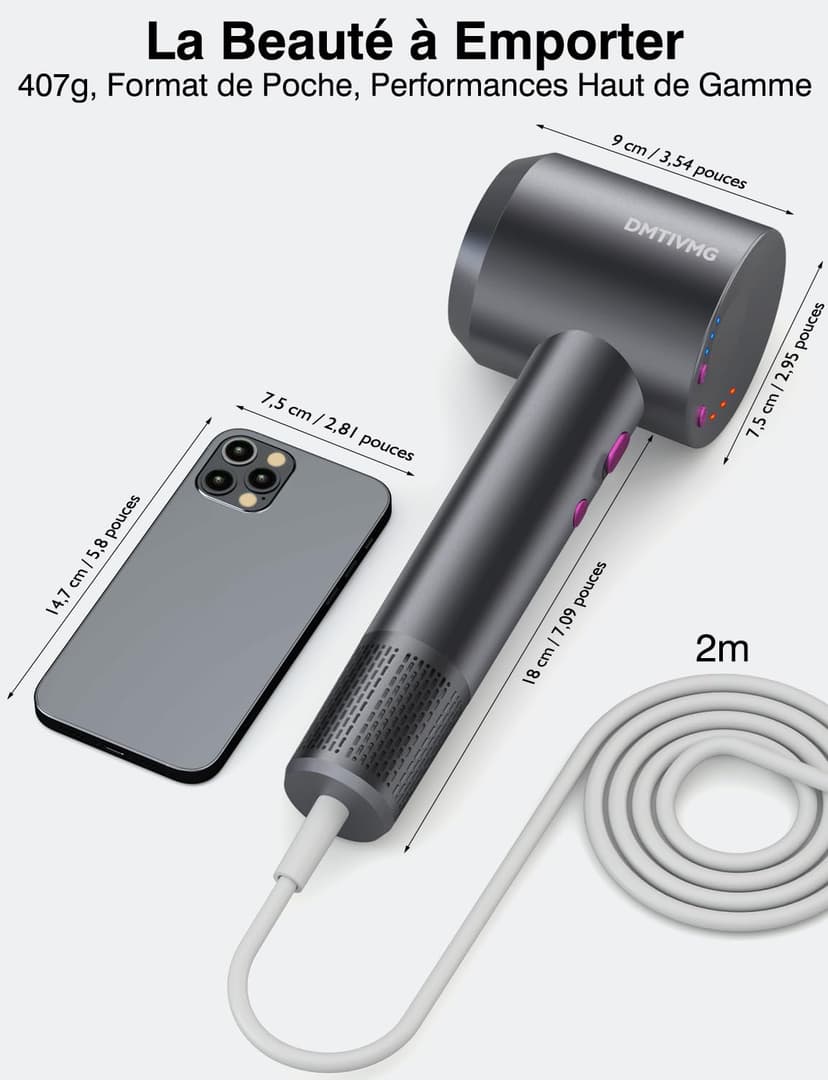 Asciugacapelli Ionico 1600W Phon Capelli Professionale 500 Milioni Ioni Negativi 50 dB 12 Modalità 4 Temperature 3 Velocità del Vento 160000 RPM Motore Senza Spazzole 2 Accessori Magnetici - 9