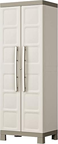 Keter Armoire Utilitaire Excellence - Armoire de Rangement en Résine Multifonctions - Étagères Modulables, Pieds Surélevés - Cuisine, Garage, Atelier, Placard - 68 x 39 x 182 cm - Sable/Terre