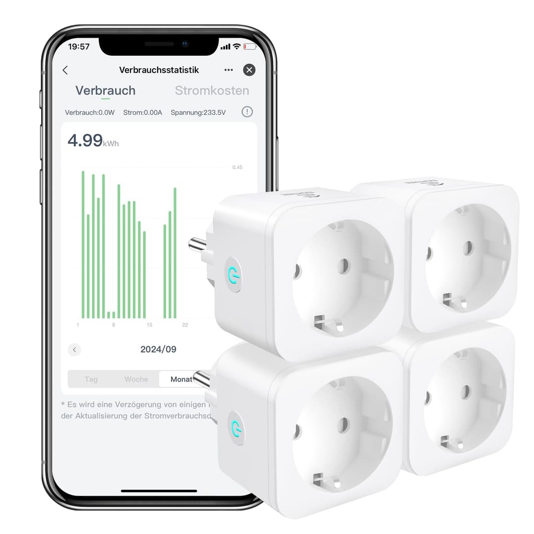 EIGHTREE ET21 Smart WiFi Socket Pack of 4, Alexa & Google Home Compatible, Solid-State Switch, Automatic Operation, White