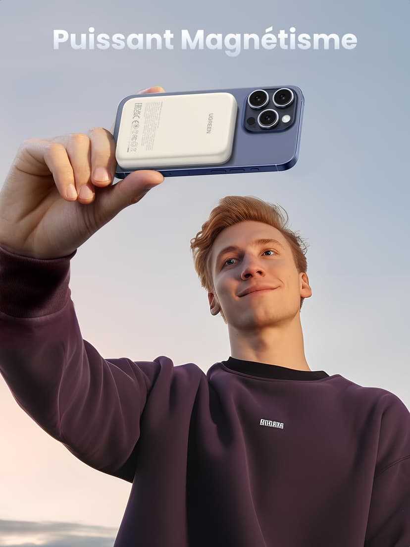 UGREEN 10000mAh Power Bank Wireless PD 20W Charging Raida, USB C Portail Magnaco, External Battery Compatible with iPhone 16/15/14 Series, Galaxy, Xiaomi, iPad, LG, Google, White - 3