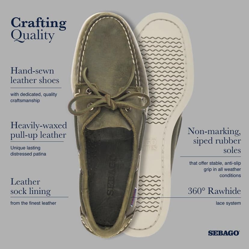 Sebago Men's Docksides Portland Crazy H Boat Shoes, Green (Green Military 909), 8 UK - 6
