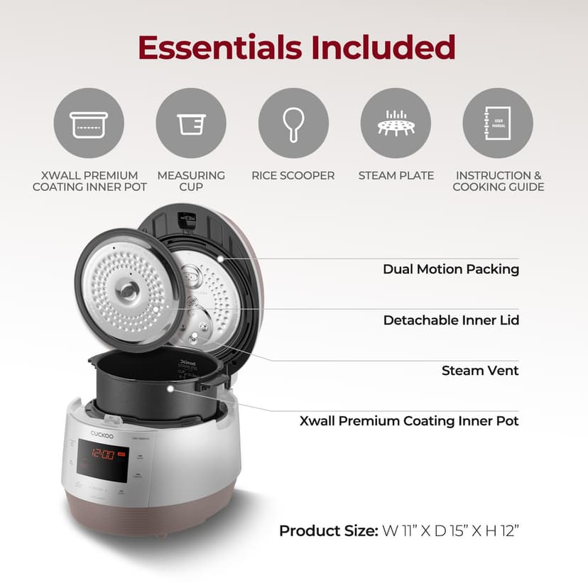 CUCKOO CMC-QSB501S Pressure Cooker, 304(18/10) Stainless Steel with Xwall Coated Inner Pot, Gold/White - 2