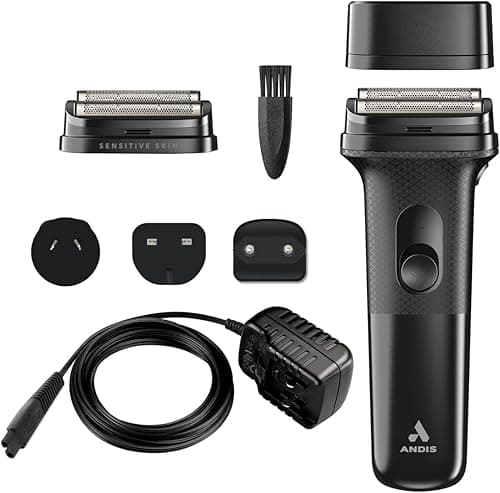 Andis Inform Lithium-Ion Electric Foil Shaver | Sensitive Skin Foil Head | 10,000 SPM | Hypoallergenic Titanium Foils | 90-Min Runtime | Rechargeable | Blade Brush Included | Black