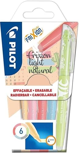 Pilot FriXion Light Natural 1 Case of 6 Erasable Natural Highlighters Pink, Yellow, Purple, Blue, Orange, Green