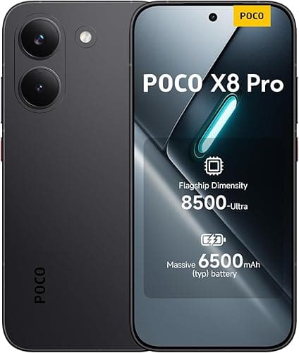 POCO X8 Pro, Smartphone 12+512 GB, Flagship Dimensity 8500-Ultra, 6500mAh (typ) battery, ultra-bright AMOLED display, 50MP Sony IMX882 with OIS, Black, 1 year extra warranty, Charger Not Included