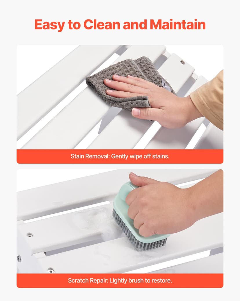 VEVOR Repose-pieds Pliable Adirondack, 450x500x350 mm, en PEHD, Résistant aux Intempéries pour Chaise Adirondack, Montage Facile, pour Extérieur, Patio, Porche, Piscine, Pelouse, Arrière-cour, Blanc - 6