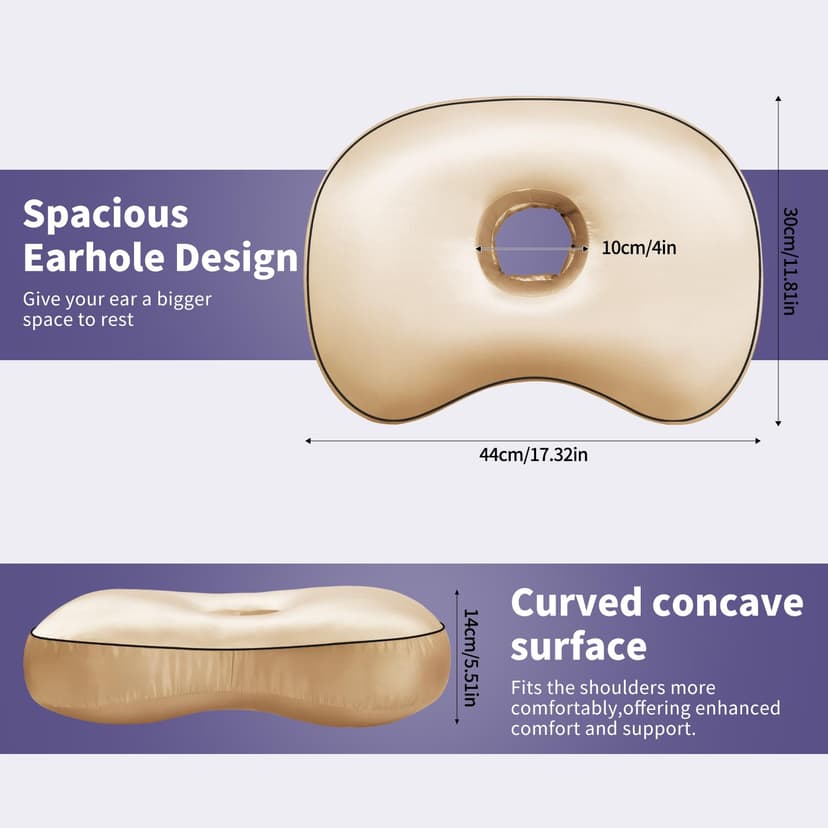 Ear Piercing Pillow for Side Sleepers with Orthopedic Support, Ear Hole Pain Relief Removable Cover 12x19 Inch for Pierced Ears - 3