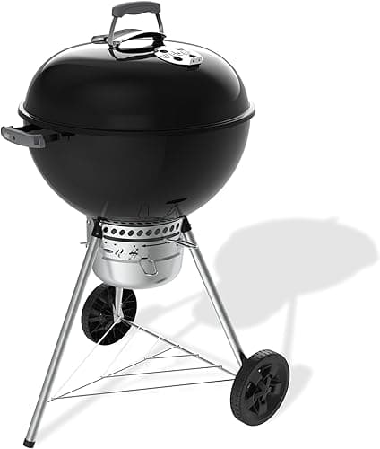 Weber Original Kettle Premium Charcoal Barbecue, 57 cm Cooking Surface, Porcelain-Enamelled Lid and Kettle, One-Touch Cleaning System, Lid Thermometer, Tripod Stand with Wheels, Black (1502210)