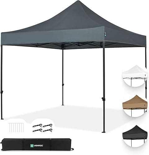 VONROC Gazebo 3x3m pieghevole Easy-Up - Tenda da Giardino Impermeabile, Protezione UV 50+, Telaio in Acciaio, Borsa con Ruote - Modulare ed Espandibile