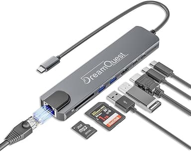 DreamQuest Adaptateur multiport USB C 8 en 1, HDMI 4K, ch…