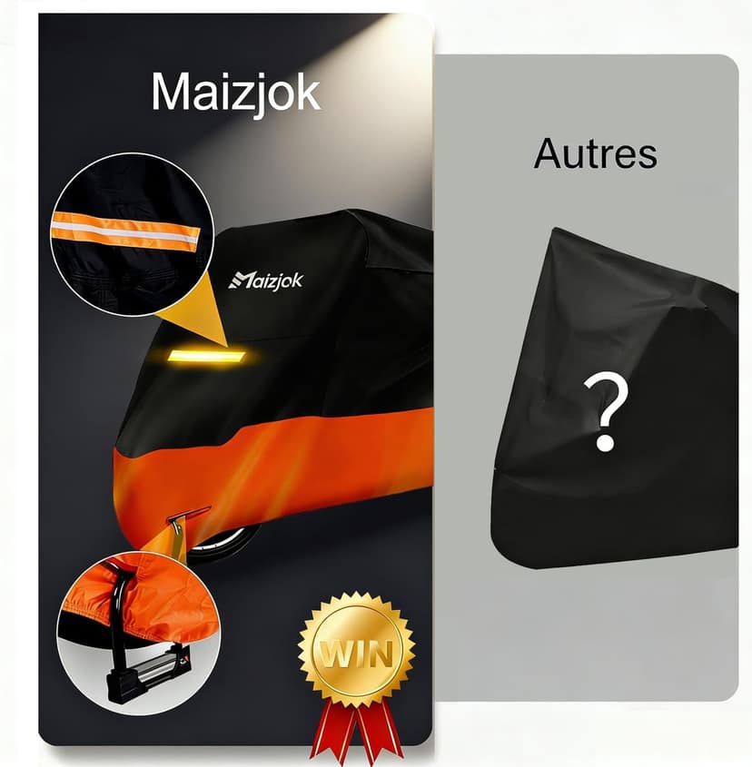 Maizjok® Motorbike Cover Waterproof Outdoor, Motorcycle Cover Heavy Duty 210D Rain UV Dust Indoor, All Weather Covering for Street/Sport/Adventure/Cruiser/Touring Motorbike (108.3 x 41.3 x 49.2 in) - 5