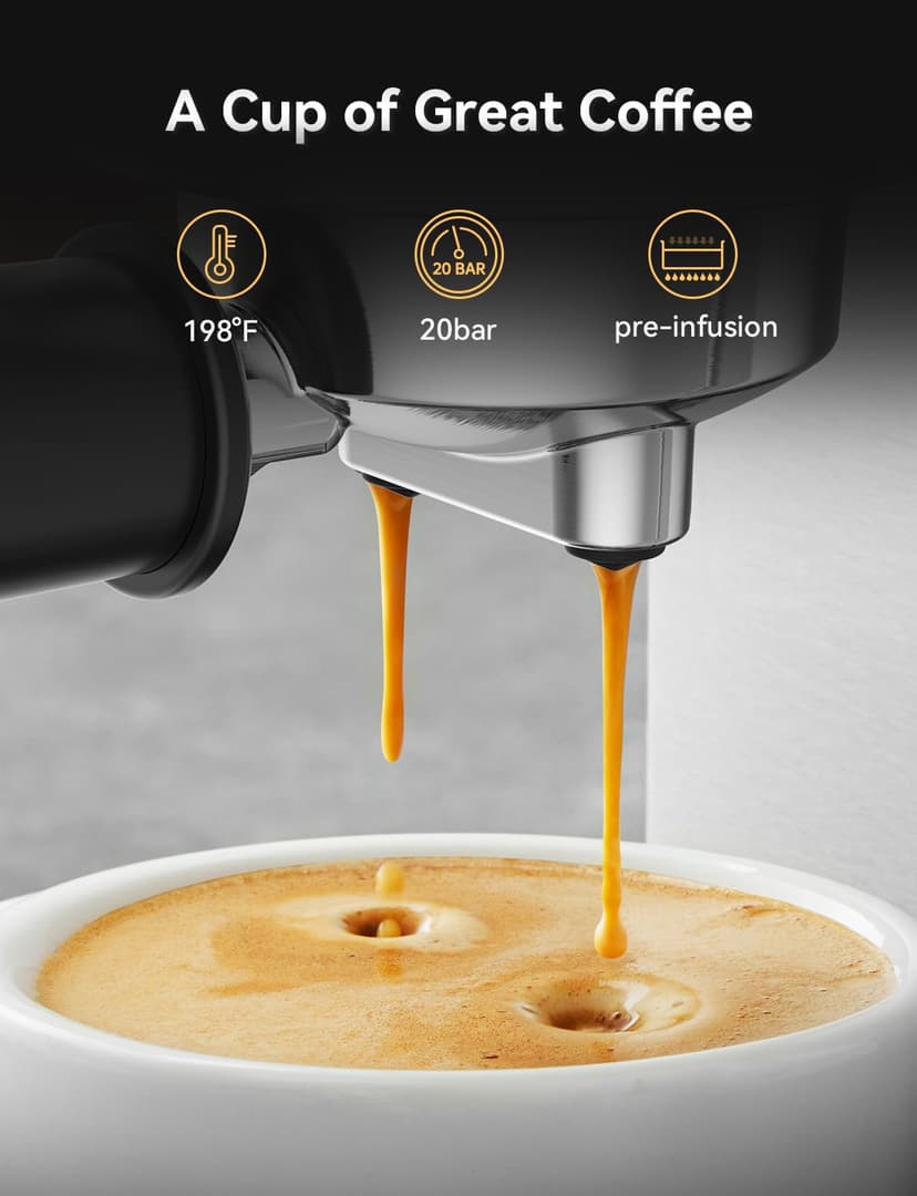 Neretva Machine a Cafe, 20 Bar Cafetière Expresso 1350W Compacte En Acier Inoxydable Avec Mousseur À Lait & Écran LED Machine à Cafe Utiliser Pour La Maison Capacité 1,3L - Espresso/Macchiato/Latte - 4