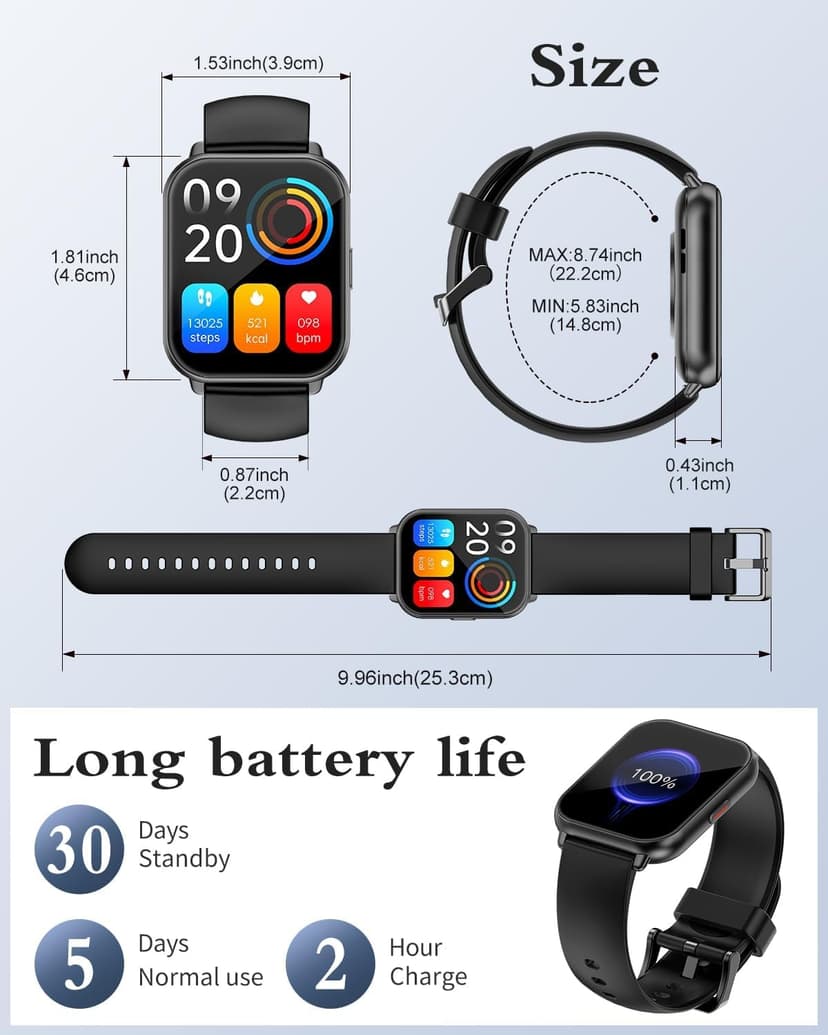 RUIMEN Smart Watch Answer Dial Call,Smart Watches for Women Men 1.85"HD Screen Fitness watch with SpO2 Heart Rate Sleep Monitor Step Counter Waterproof 100+ Sports Mode for Android iOS (2 Bands) - 8