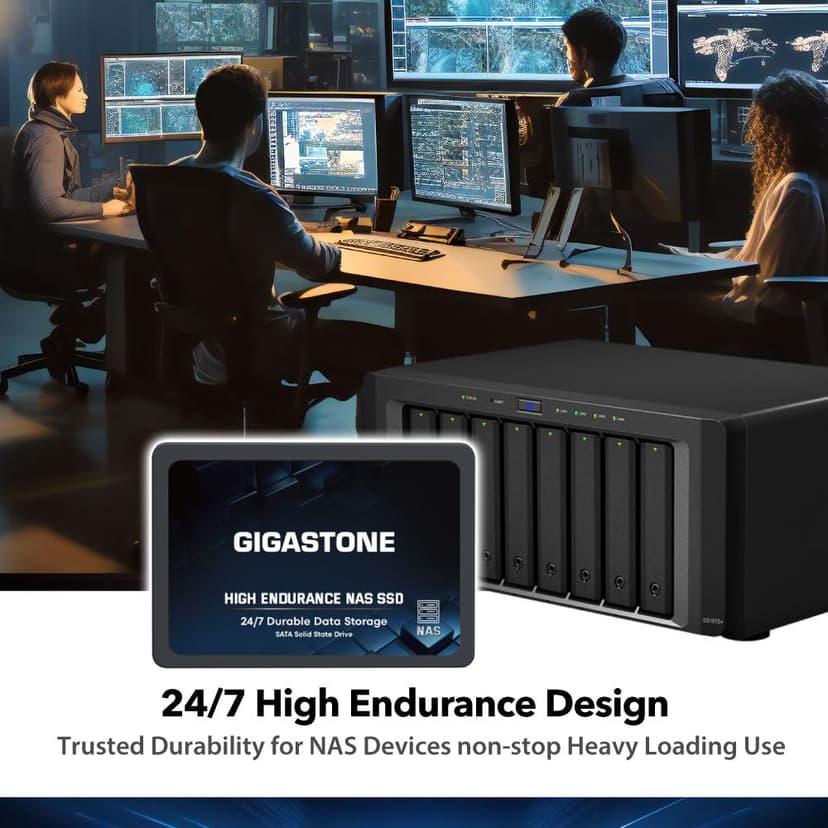 Gigastone Certifié NAS 1To NAS SSD Disque (Lot de 2) 24 h/24, 7 j/7 Durable TLC Endurance élevée Raid Synchro sécurisée des données Cache de Stockage en réseau 2,5 Pouces SATA Disque Dur ssd Interne - 2