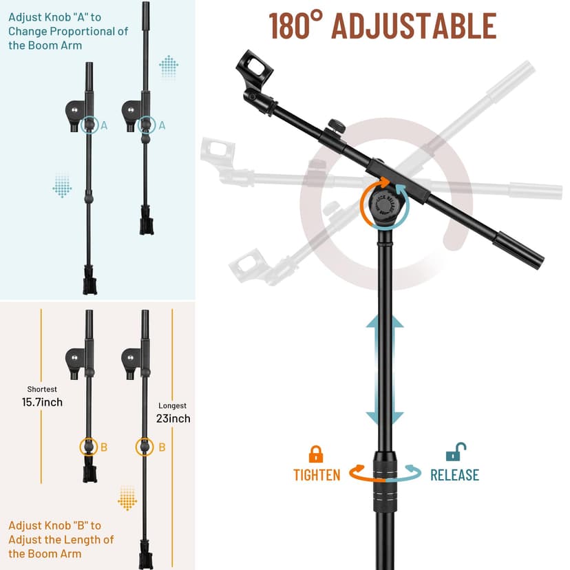 CAHAYA Upgraded Tripod Boom Sheet Microphone Stand Universal Metal Mic Stand with Carrying Bag, for Performance Singing Speech Wedding Stage and Outdoor CY0311 - 7