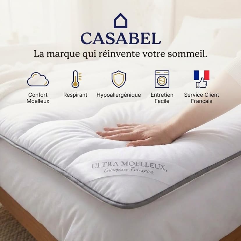 CASABEL Surmatelas Nuage 90 x 200 cm en Microfibre - Confort Optimal - Moelleux, Anti-acarien, Respirant- pour Matelas 1 Place Adulte et Enfant, Clic Clac, BZ - 8
