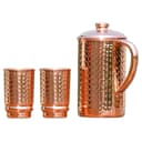Pure Copper Ayurveda Pitcher and Tumbler Set - Hammered Design Jug with 2 Tumbers - 1