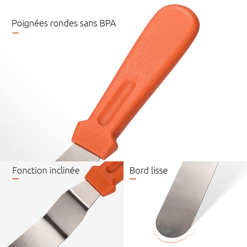 U-Taste Icing Spatula Set of 3: 18/0 Stainless Steel Cake Palette Knife, Angled Offset Spatula for Baking Cake Decorating Frosting, 15/20/25cm Metal Blade with 12cm PP Plastic Handle (Orange) - 7