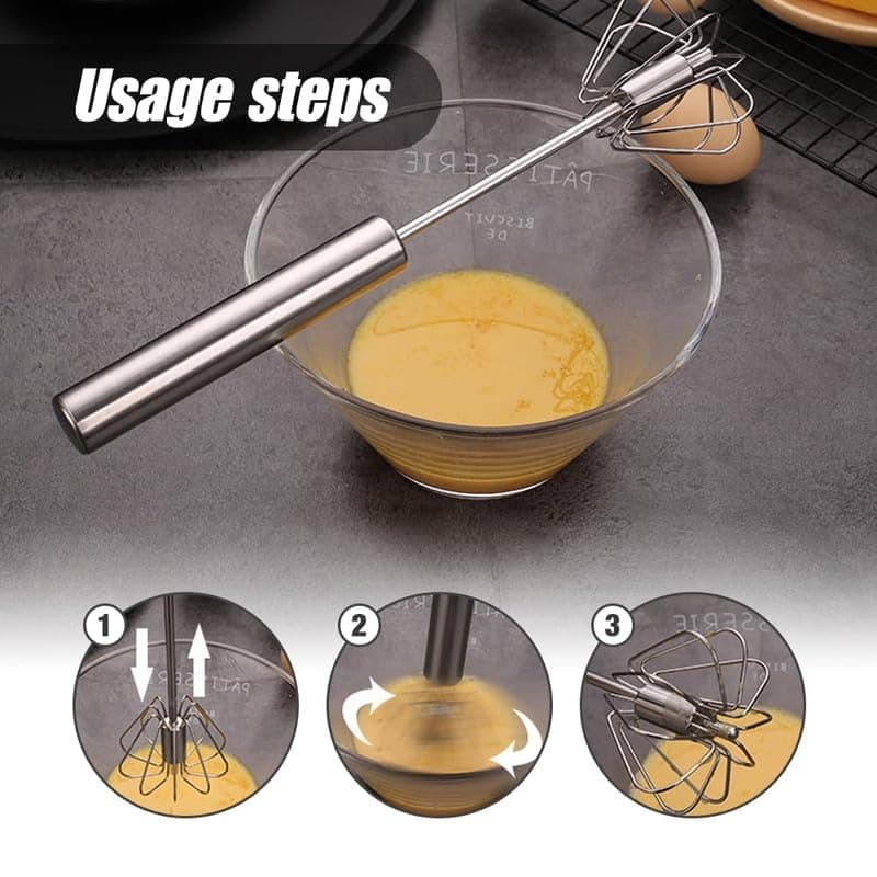 Handheld Mixer, Stainless Steel Semi-Automatic Whisk, Rotating Semi-Automatic Egg Beater, Hand Push Mixer Stirrer Tool for Cooking Kitchen Home Egg Milk (3 Pack) - 4