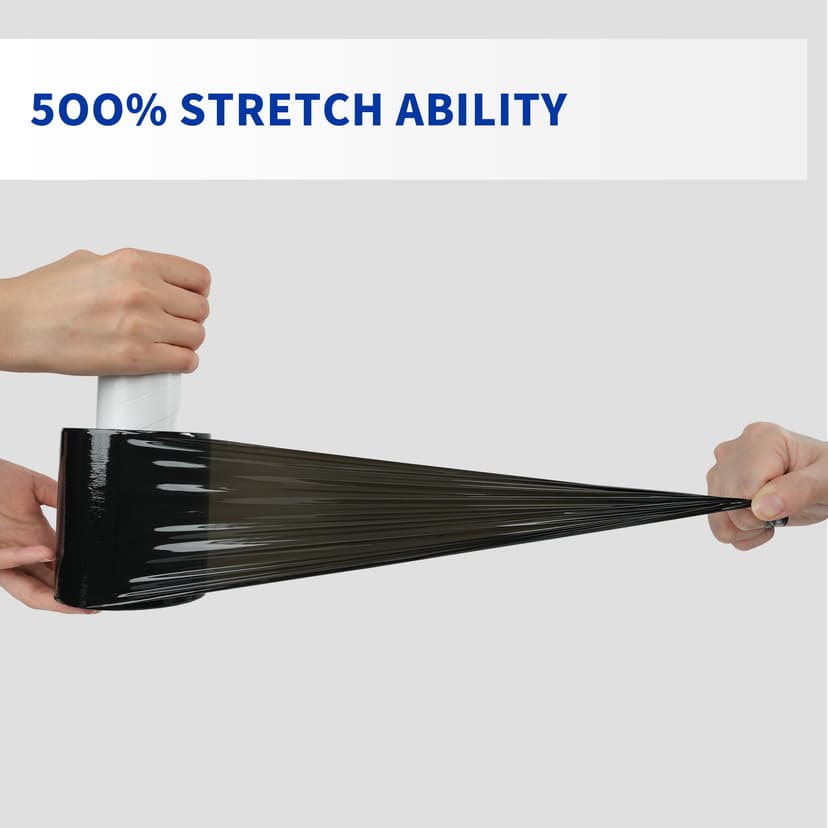 TAPEBEAR Black Stretch Wrap Film 100mm x 305m Shrink Wrap Roll with Handle, 60 Gauge Thick Durable Self-Adhering Plastic Wrap Industrial Strength Pallet Shrink for Moving, Packing, Storage - 5