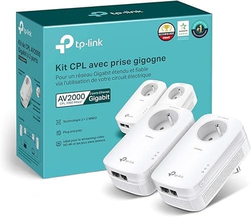 TP-Link 2000Mbps Powerline with 2 Gigabit Ethernet Ports and Integrated Socket, 2 Powerline Kit - Perfect Solution for Enjoying Multi-TV Service at Home -TL-PA9025P KIT (EN)