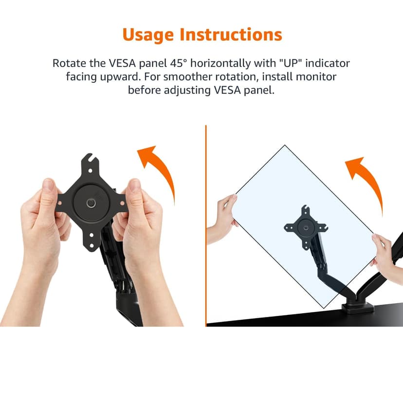Amazon Basics Gas Spring Dual Computer Monitor Arm Mount, Adjustable, Holds Monitors up to 27 Inches (68.6 cm), Black - 2