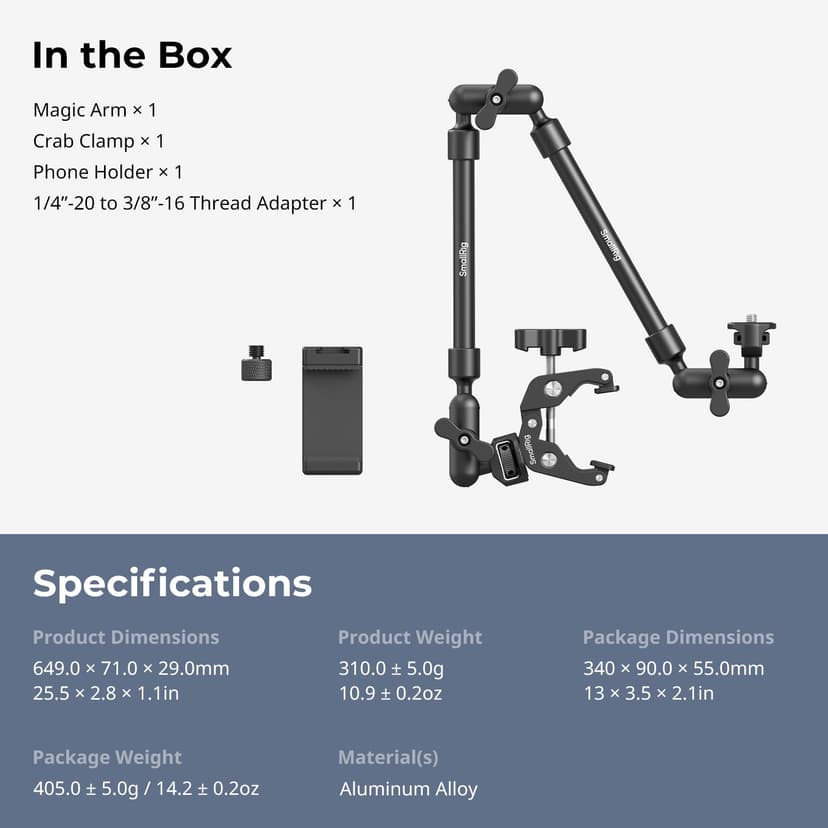 SMALLRIG 22" Magic Arm w Clamp, Flexible Desk Camera Mount & Clamp, Articulating Friction Boom Arm w Thread Adapter, for Light, Webcam, Mic, Action Camera - 4766 - 9