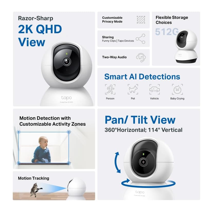 TP-Link Tapo 2K 4MP C220 WiFi Indoor Surveillance Camera, Person Detection, Two-Way Audio, Compatible with Alexa and Google Assistant, for Baby/Pets,White - 2