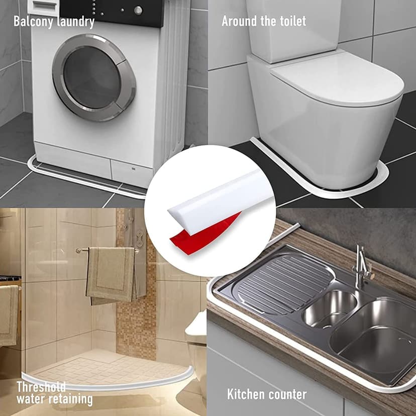 Self-Adhesive Splash Protection Strip Shower, Walk-In Shower Floor Water Barrier, Shower Water Stop for Wet and Dry Separation, Shower Threshold Water Damage for Bathroom and Kitchen (White, 100 cm) - 2