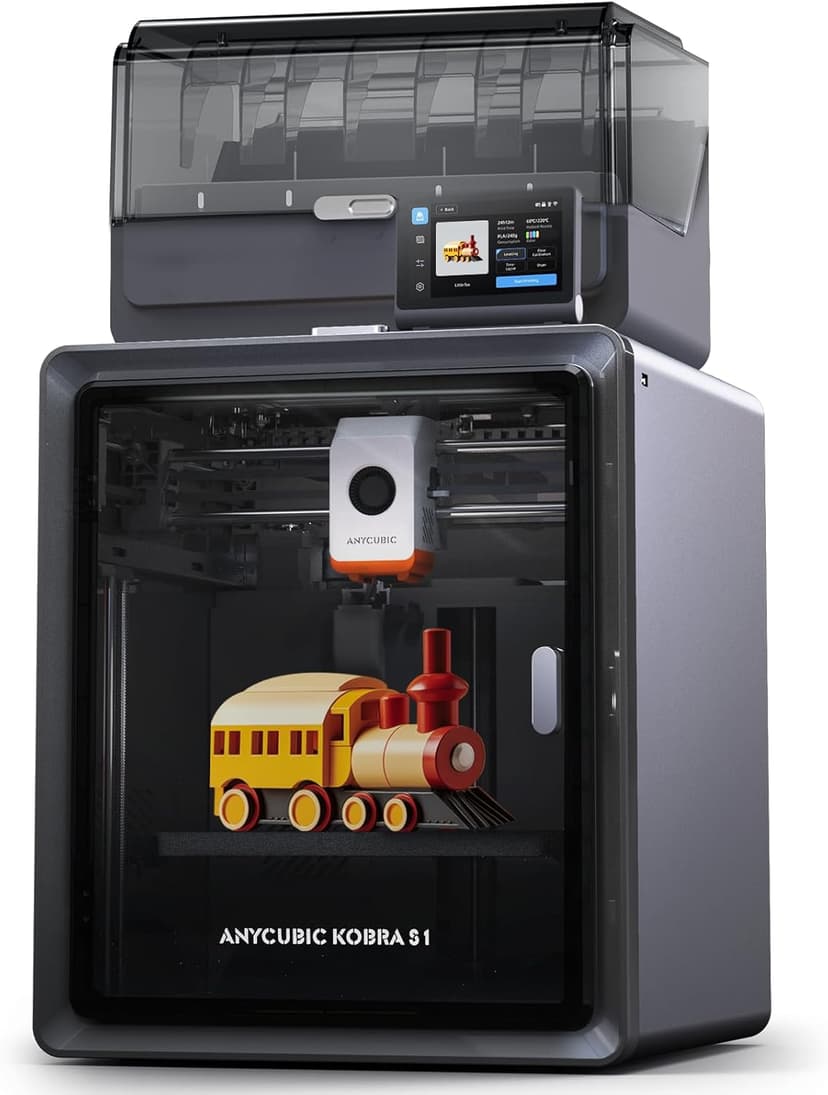 Anycubic Kobra S1 Combo Impresora 3D, Impresora FDM Multicolor, Alta Velocidad 600mm/s, Construcción CoreXY Cerrada, Secado Activo, LeviQ 3.0, Compatible para Filamento PLA/PLA+/PETG/ASA/ABS - 1