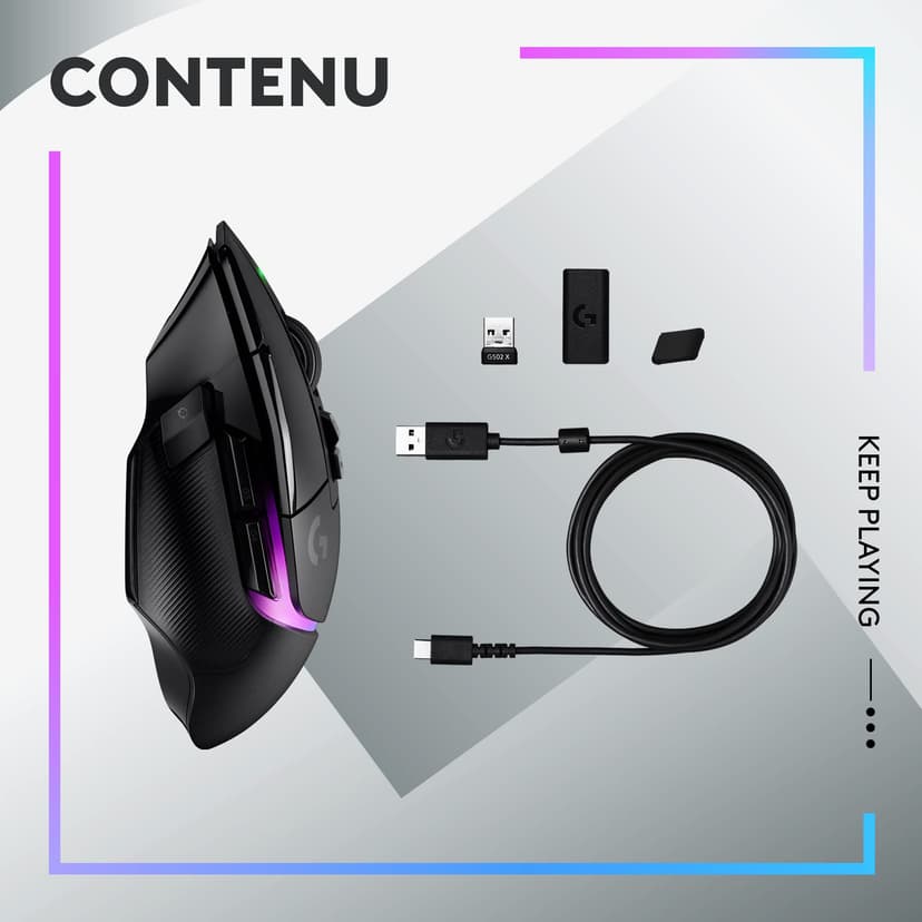 Logitech G G502 X Plus Lightspeed Souris Gaming RVB sans Fil - Souris Optique Boutons Hybrides LIGHTFORCE, LIGHTSYNC RVB, Capteur Gaming Hero 25K, Compatible avec PC - macOS/Windows - Noir - 9