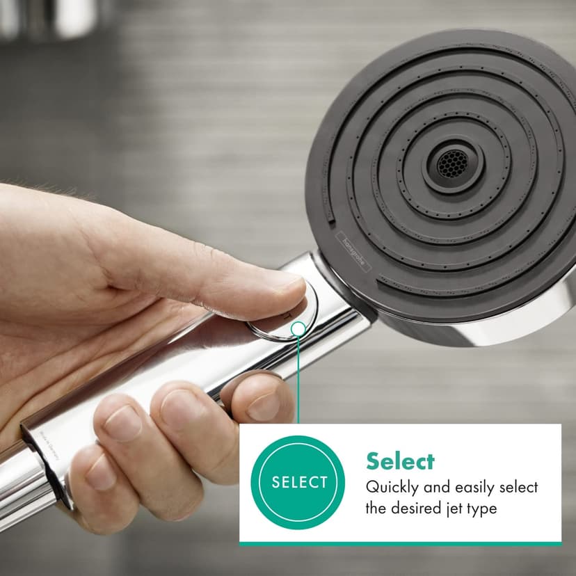 hansgrohe Pulsify Select S - Pommeau de douche économie d'eau avec 9 l/min (EcoSmart), Douchette à main avec 3 types de jet (Edition Activation), Douchette ronde (diamètre 105 mm), Chromé, 24101000 - 6