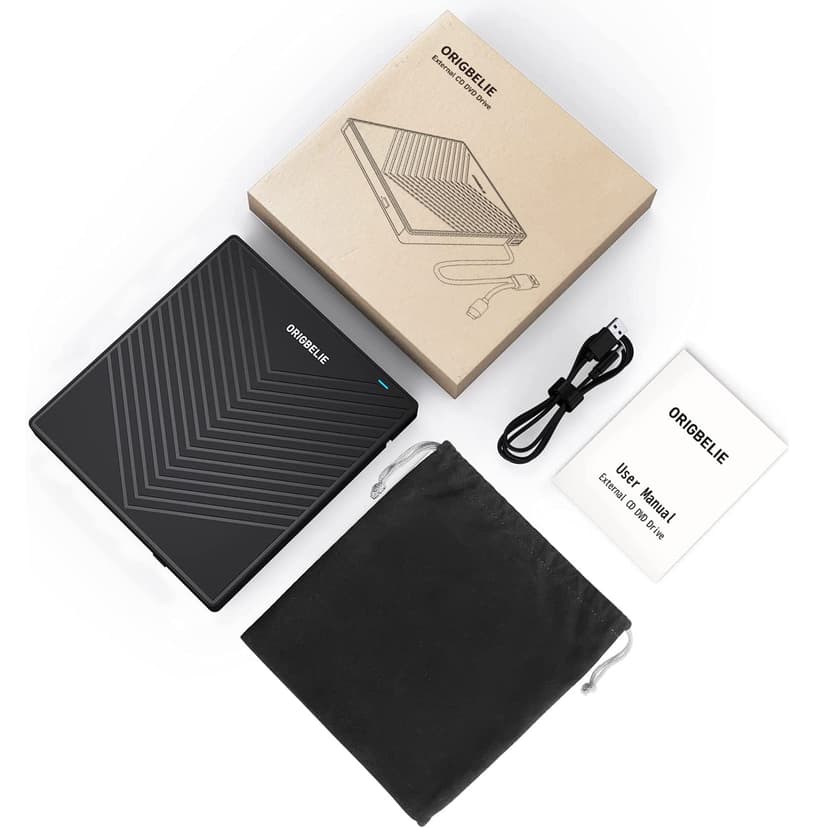 ORIGBELIE External CD DVD Drive, Ultra Slim CD Burner USB 3.0 with 4 USB Ports and 2 TF/SD Card Slots, Optical Disk Drive for Laptop Mac, PC Windows 11/10/8/7 Linux OS - 9