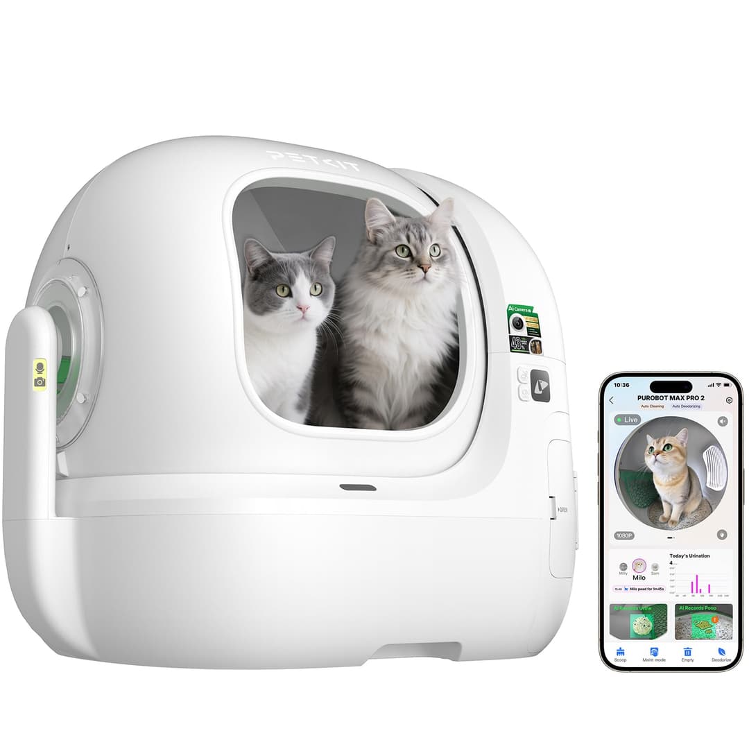 PETKIT PUROBOT MAX PRO 2 Litiere Chat Autonettoyante, Bac Litière Autonettoyante Nouvelle Amélioré avec Caméra, Entrée plus Grande,Wi-FI 2,4GHz&5GHz,Nettoyage et Suivi de Santé AI,pour Plusieurs Chats