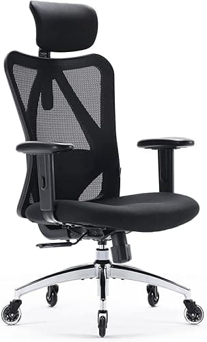 SIHOO Chaise de Bureau Ergonomique, Fauteuil de Pivotant en Maille Avoir Soutien Lombaire et Accoudoir Réglable, Capacité Maximal de 150 KG,Noir