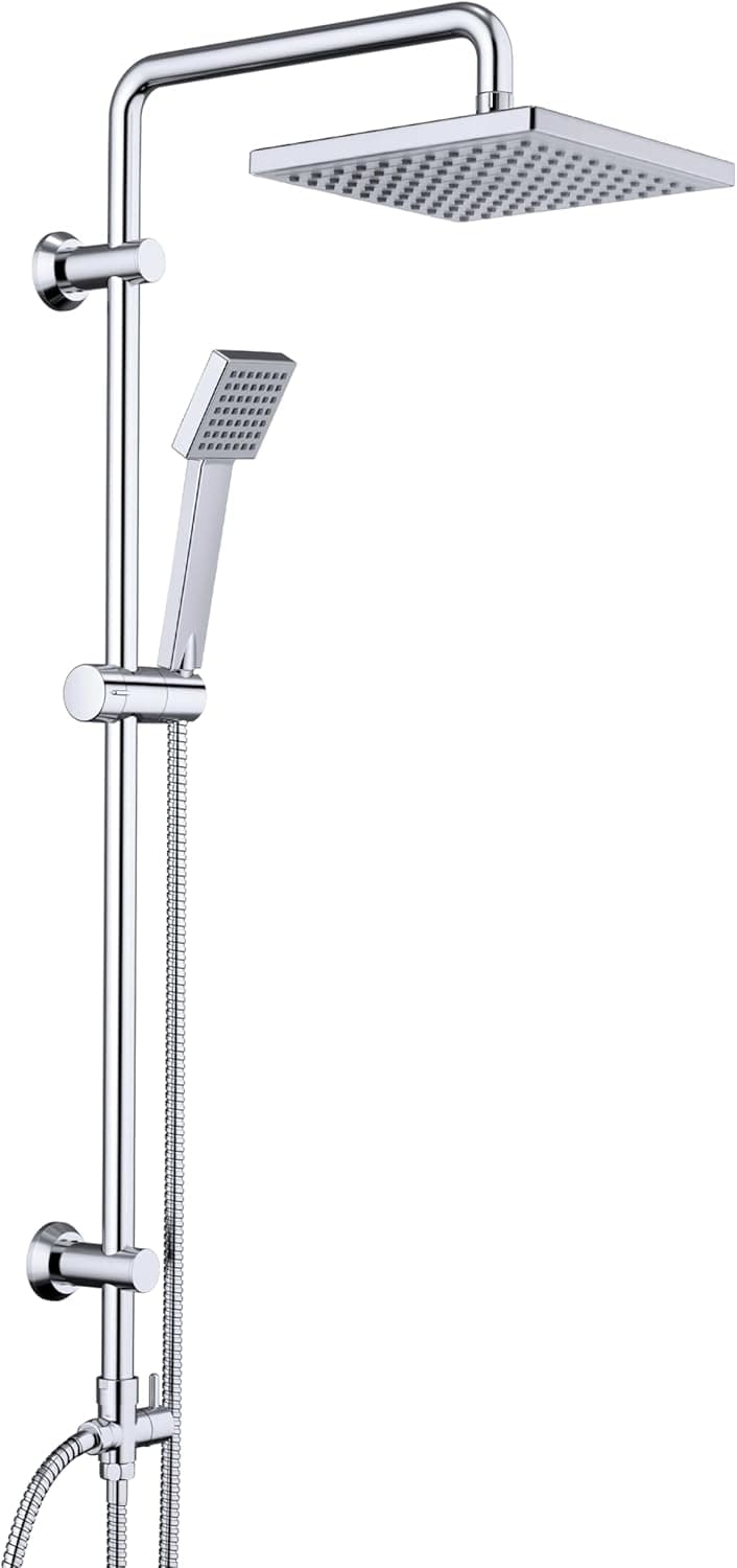 JOHO Shower Slider Rail with Adjustable Shower Holder Bracket Wall Mounted Shower Column 92cm in 304 Stainless Steel Bathroom Shower Set with Shower Head and Shower Hose 150CM(ABS 20x20) - 1