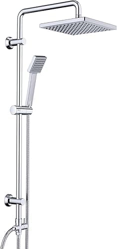 JOHO Shower Slider Rail with Adjustable Shower Holder Bracket Wall Mounted Shower Column 92cm in 304 Stainless Steel Bathroom Shower Set with Shower Head and Shower Hose 150CM(ABS 20x20)