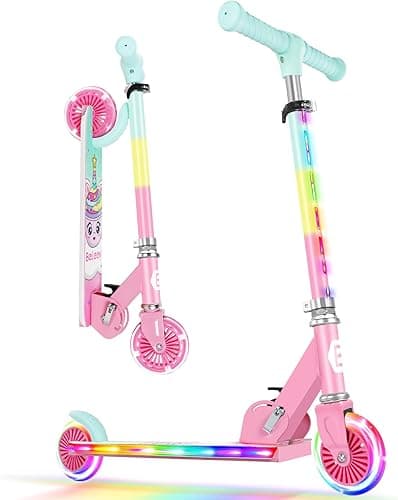 BELEEV Trottinette pour Enfants de 3 à 12 Ans avec Roues Lumineuses, Tige et Plateau, Trottinette Pliable à 2 Roues pour Filles et garçons, 3 hauteurs réglables, Plateau antidérapant, Trottinette