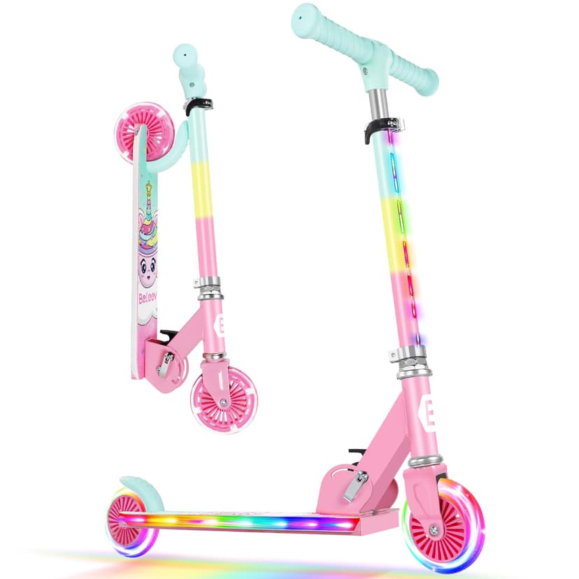 BELEEV Trottinette pour Enfants de 3 à 12 Ans avec Roues Lumineuses, Tige et Plateau, Trottinette Pliable à 2 Roues pour Filles et garçons, 3 hauteurs réglables, Plateau antidérapant, Trottinette - 1