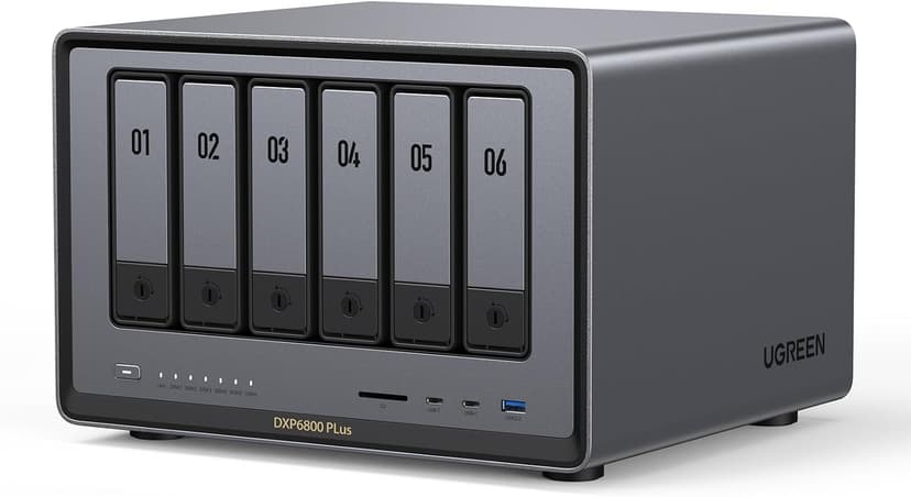 UGREEN NASync DXP6800 Plus NAS Desktop a 6 Alloggiamenti, Intel i3‑1215U 6‑Core, 8GB DDR5 RAM, SSD 128GB, 2.5GbE & 10GbE LAN, 2 Slot M.2 NVMe, HDMI 4K, Network Attached Storage (senza dischi) - 1